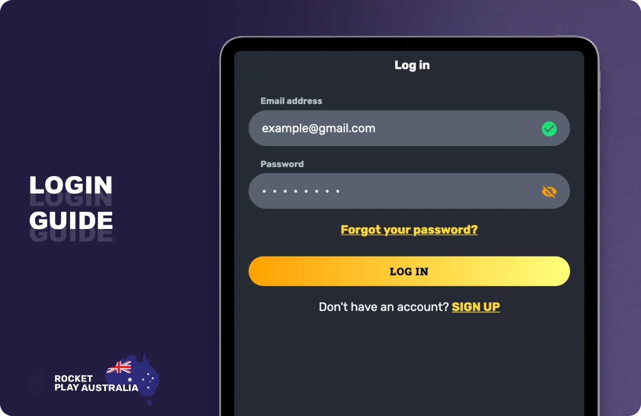 To log in to the RocketPlay you must use your login and password indicated during registration